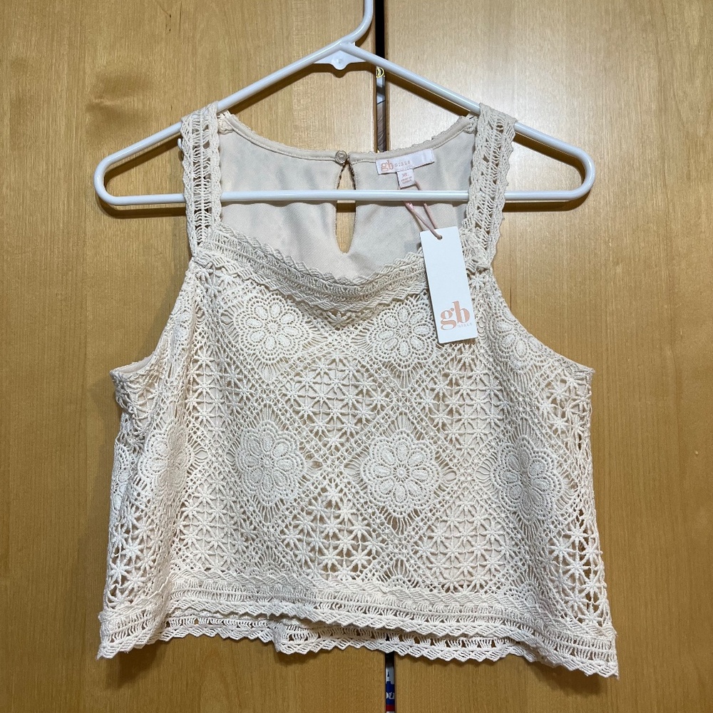 Beige Ecru Lace Sleeveless Top Fully Lined NWT